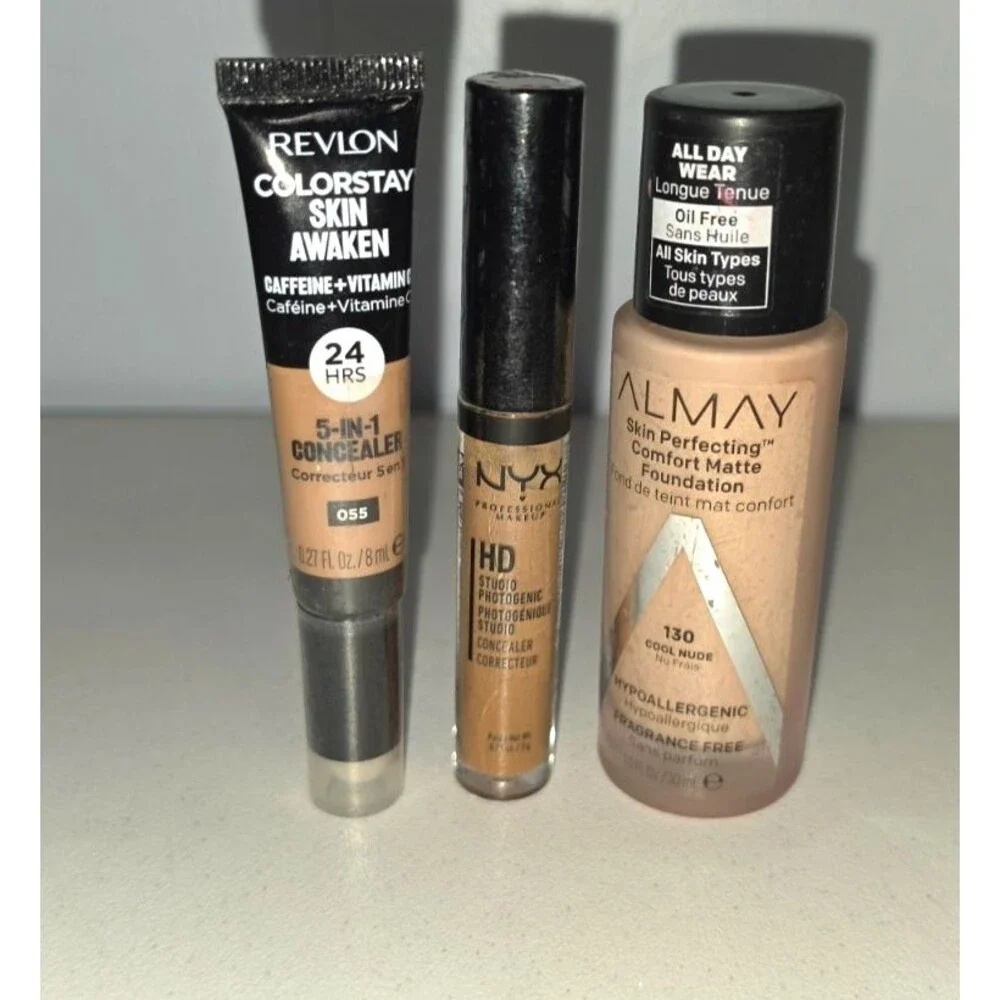 Lot of 3 Foundation Concealer ALmay NYX Revlon 130 Cool Nude NEW